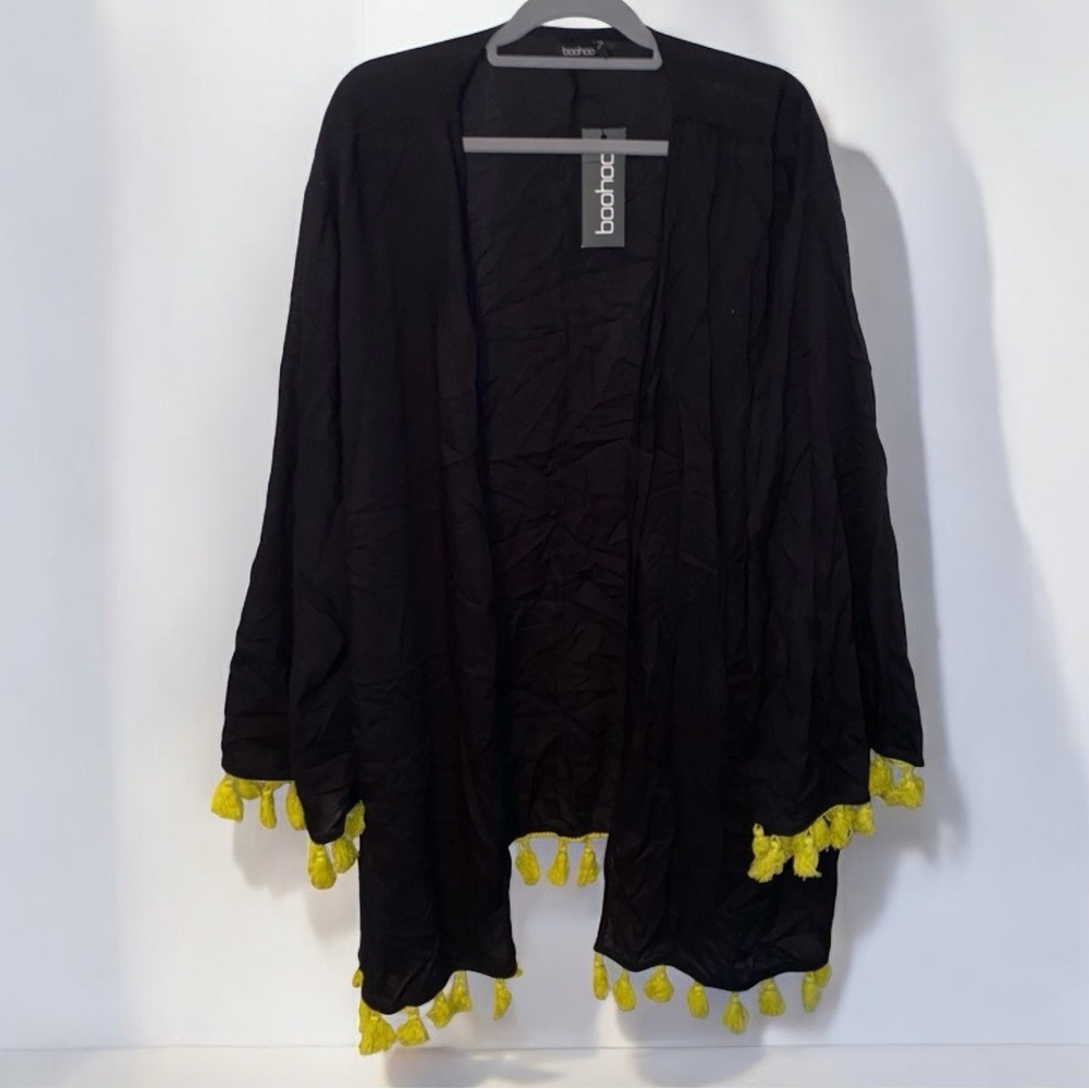 ⬇️Boohoo neon yellow tassel trim kimono